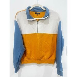 LA Hearts Colorblock Half Zip Sweatshirt Blue Yellow Cream M